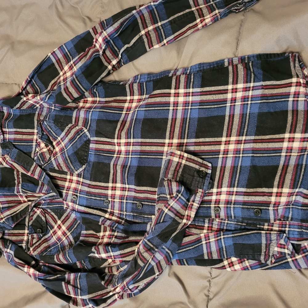Plaid Button Down Shirt - Blue and Red